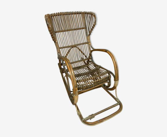 Rocking chair in curved wood and wicker