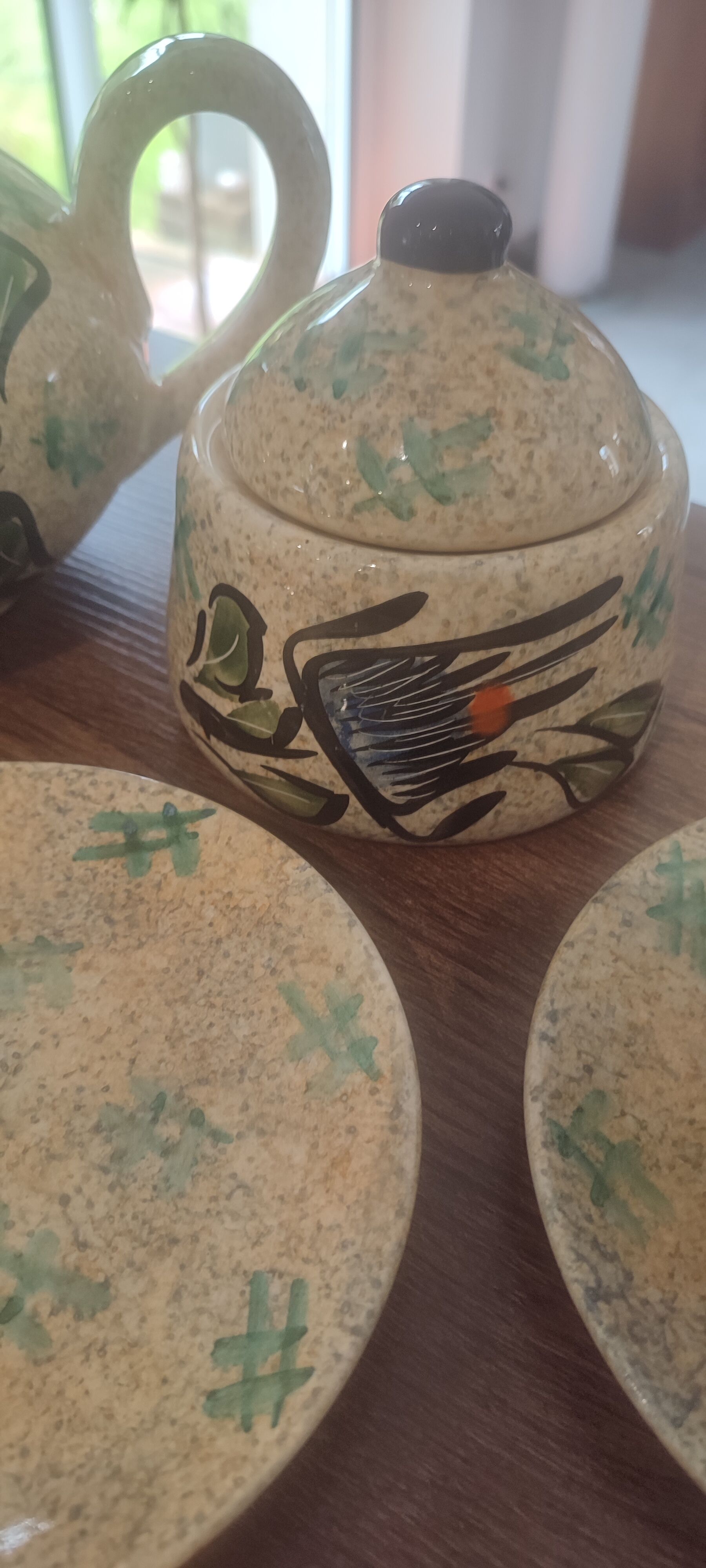 Large ceramic tea service signed Vallauris, vintage 1960.