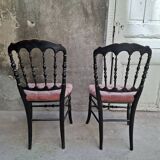 Paire de chaises Napoléon III noir et velours rose