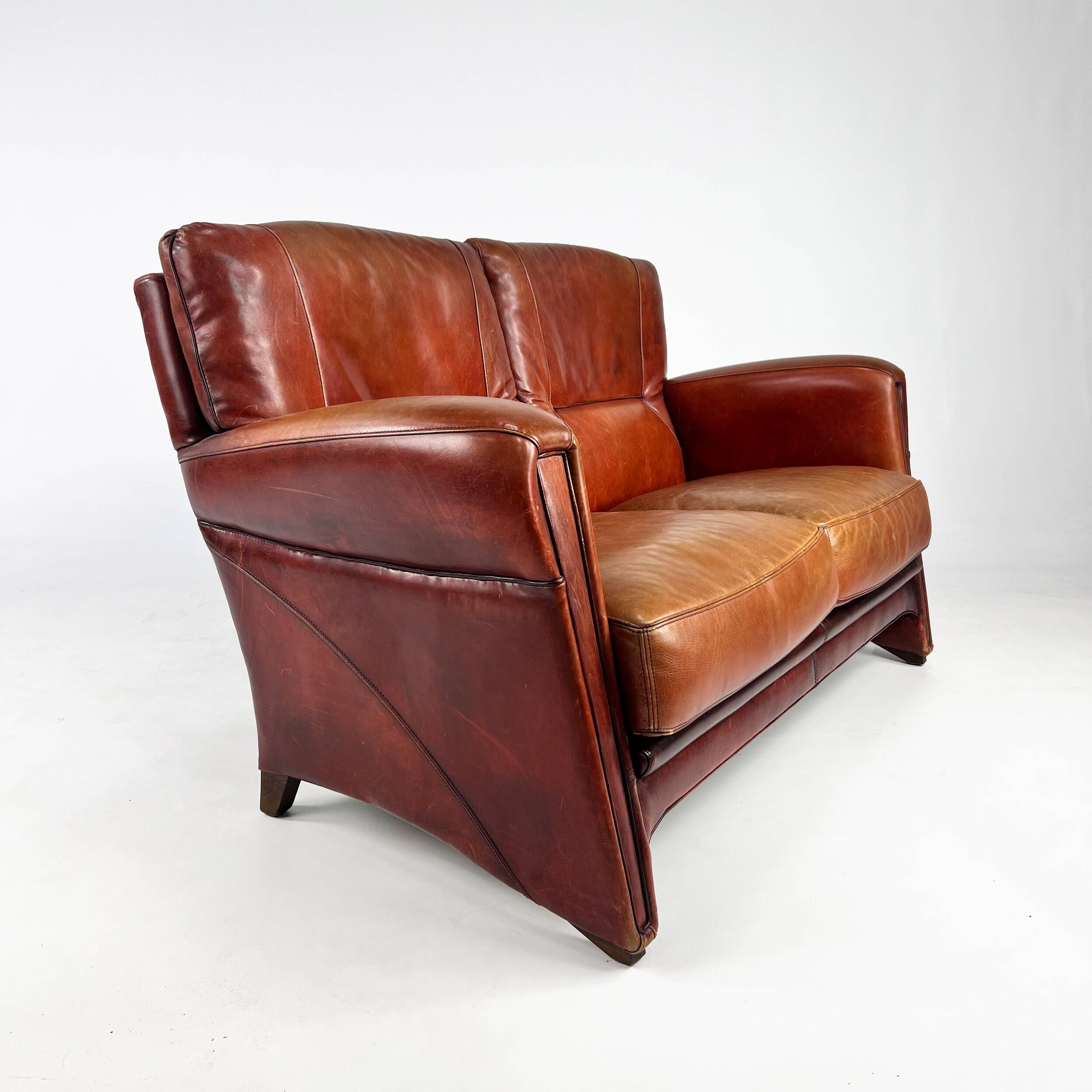 Vintage Thick Leather 2 Seat Sofa, 1980s