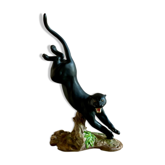 Statue panthère noire porcelaine fine édition limitée nighthunter médailler franklin 1988.