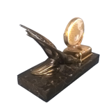 Perpetual calendar swallow in patinated regulation on black marble base ~ 50s