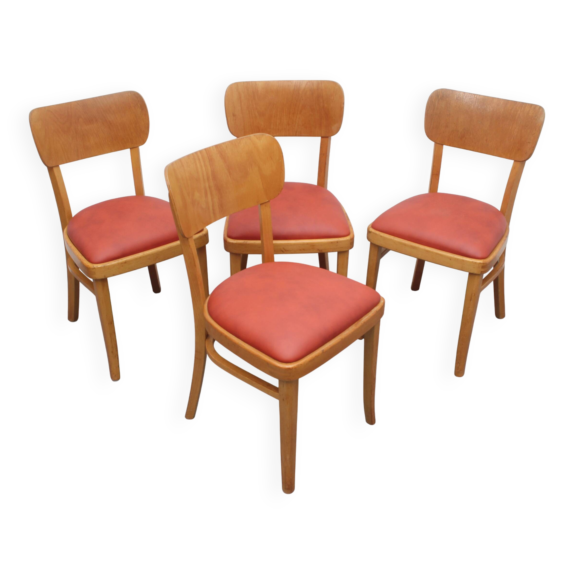 Set of 4 chairs 1950s, beechwood and leatherette