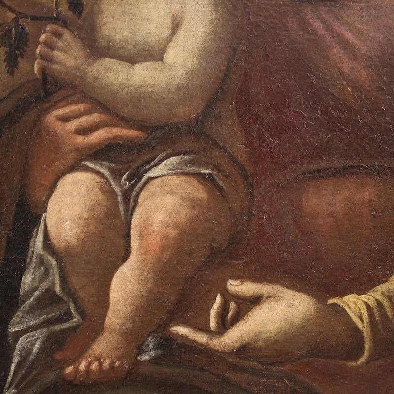Antique Italian painting, Madonna and Child, from the 17th century