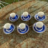 Porcelain coffee service, composed of 12 pieces, 6 cups and 6 saucers, royal blue color