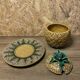 Barbotine ananas vintage ensemble pot et plat, deco exotique