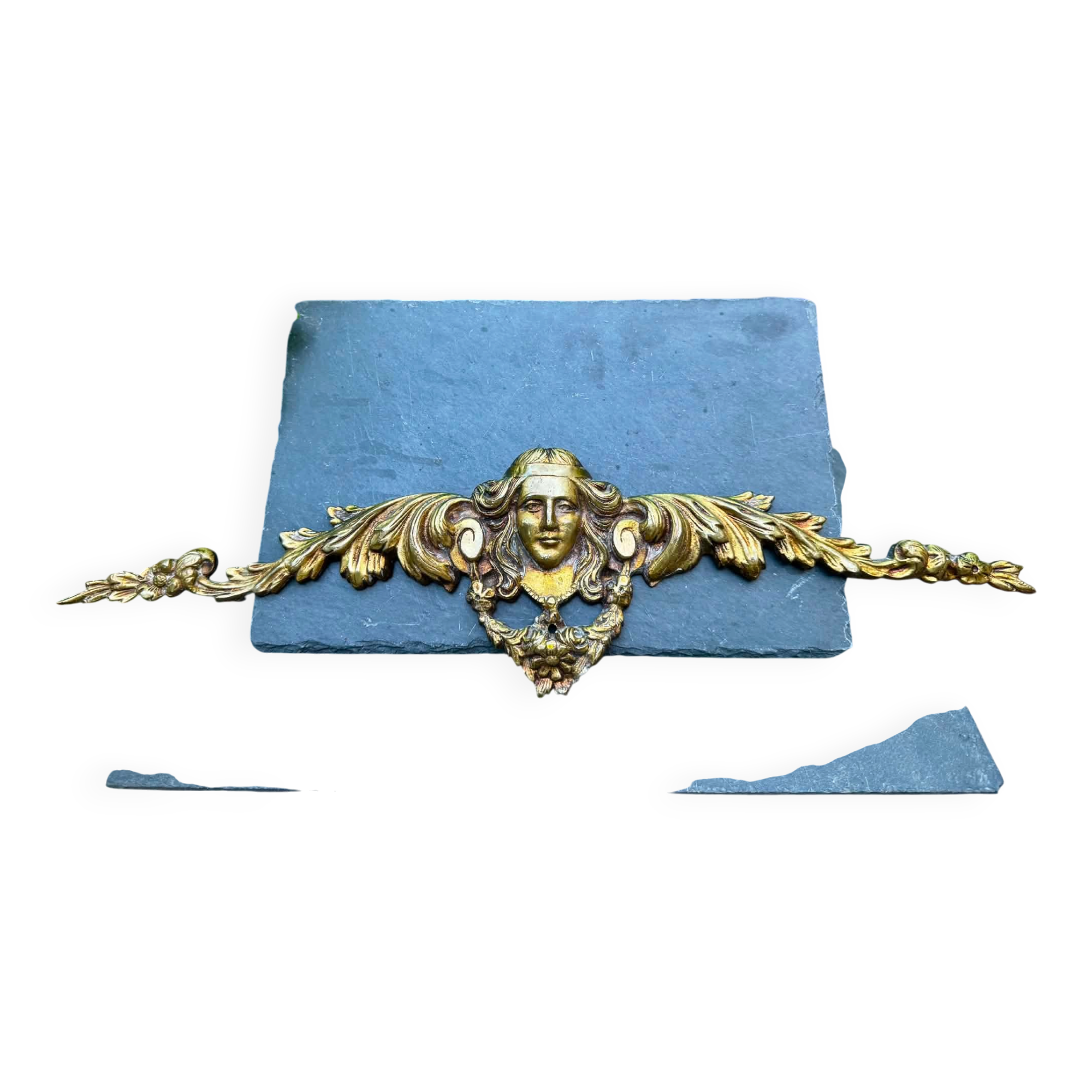 Large bronze fronton with Art Nouveau caryatids.