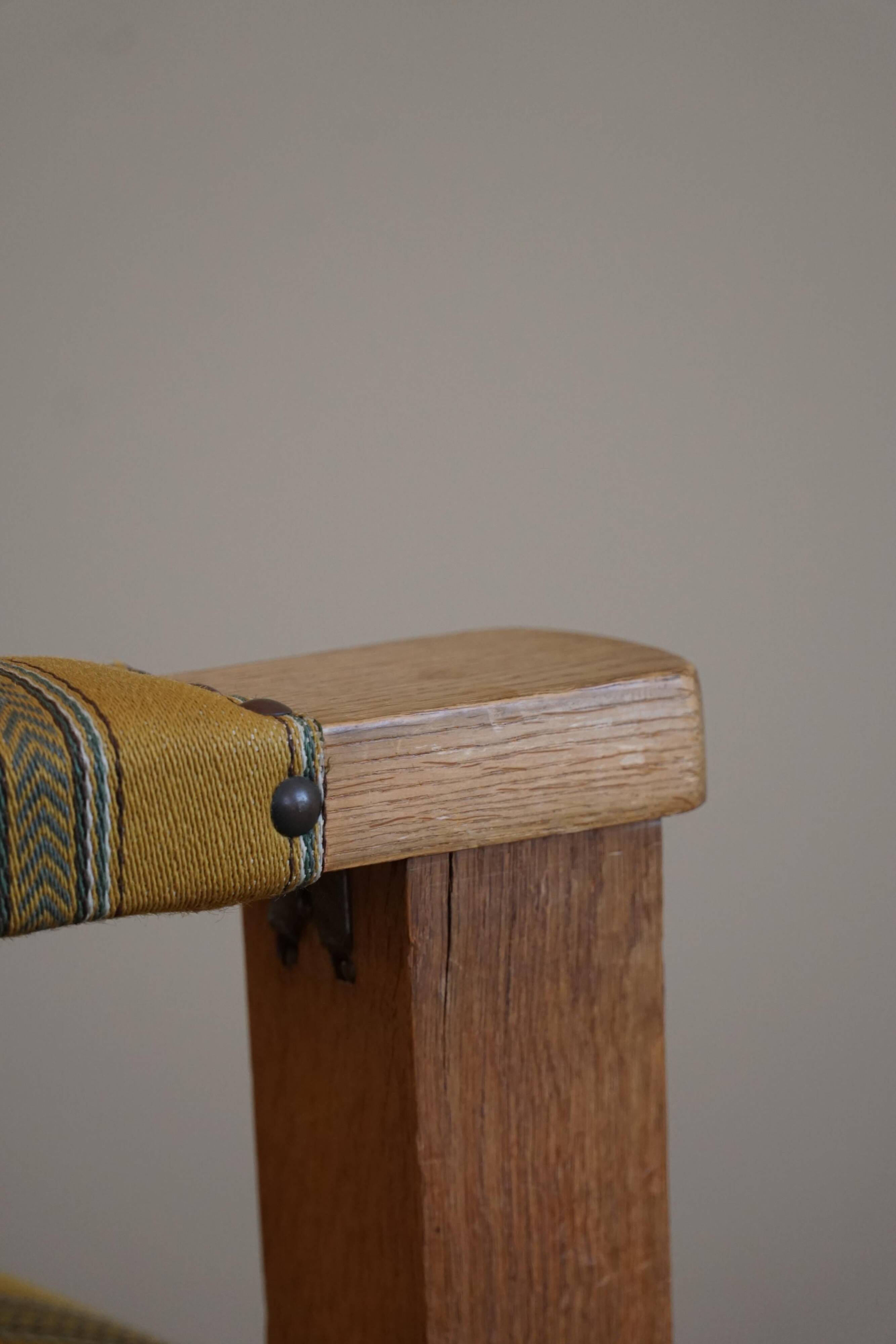 Pair of Art Deco armchairs in oak and fabric, Danish cabinetmaker, 1940s