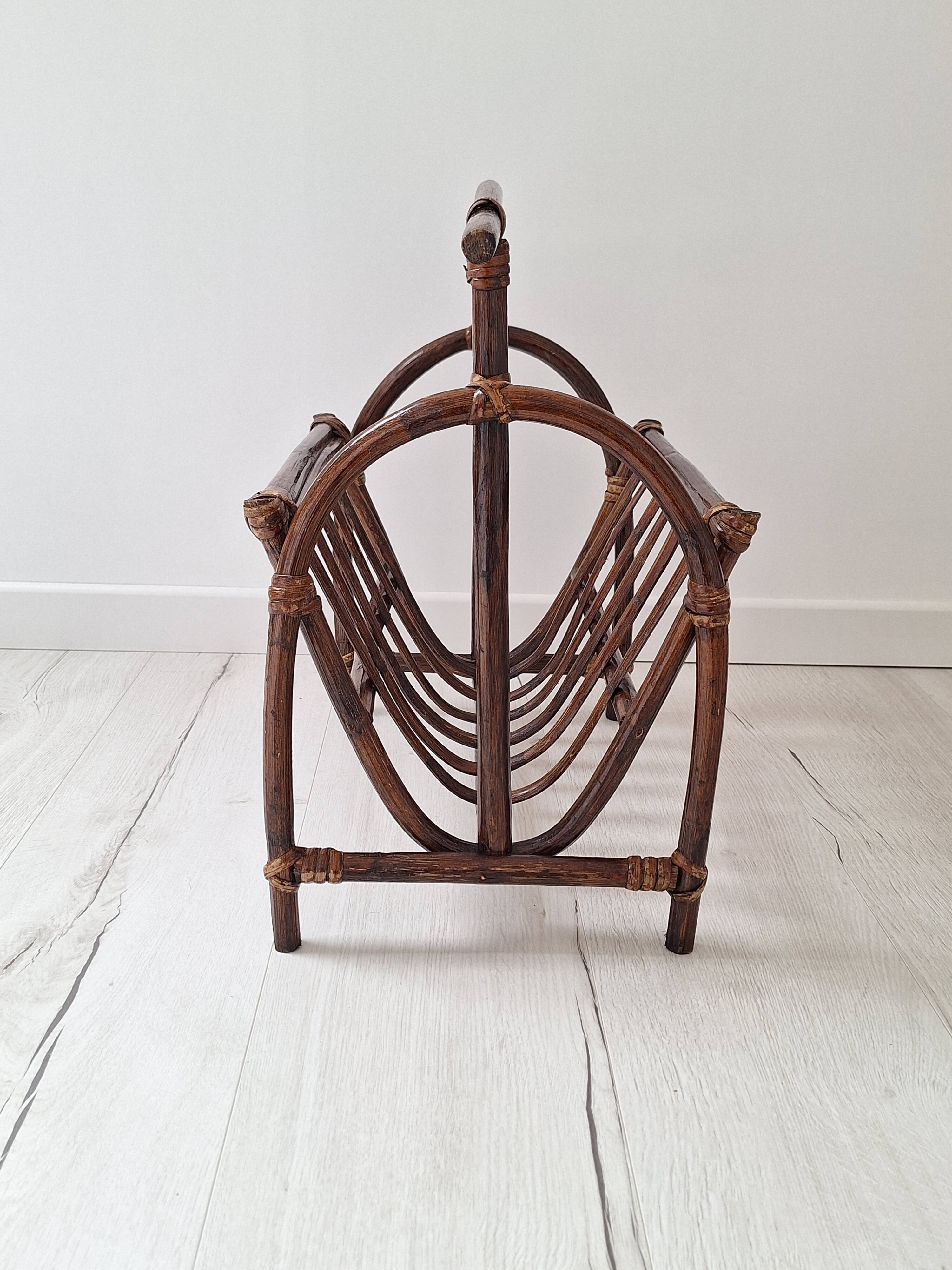 1970s rattan magazine rack