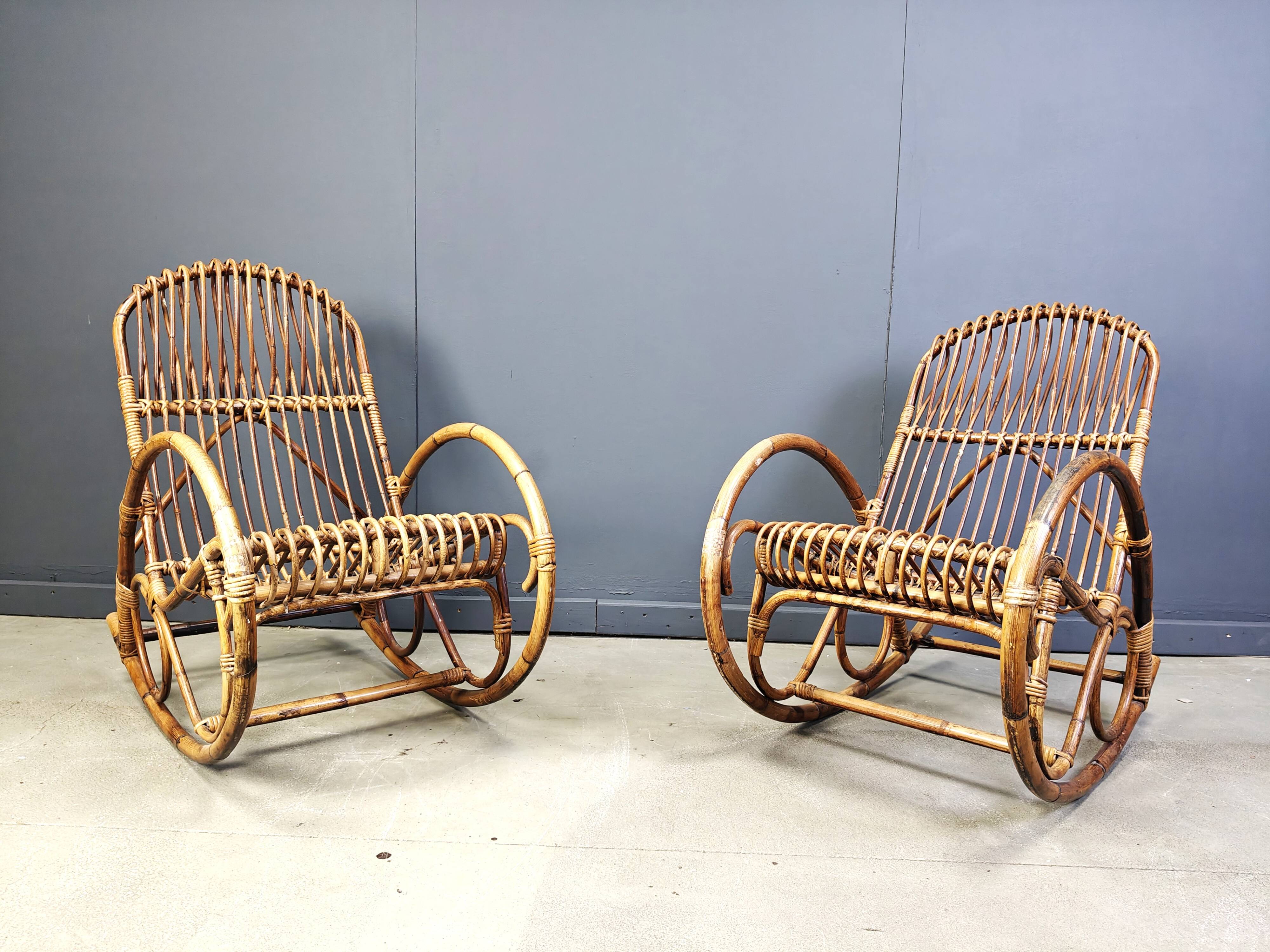 Vintage bamboo rocking chairs, 1960s - set of 2