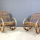 Vintage bamboo rocking chairs, 1960s - set of 2