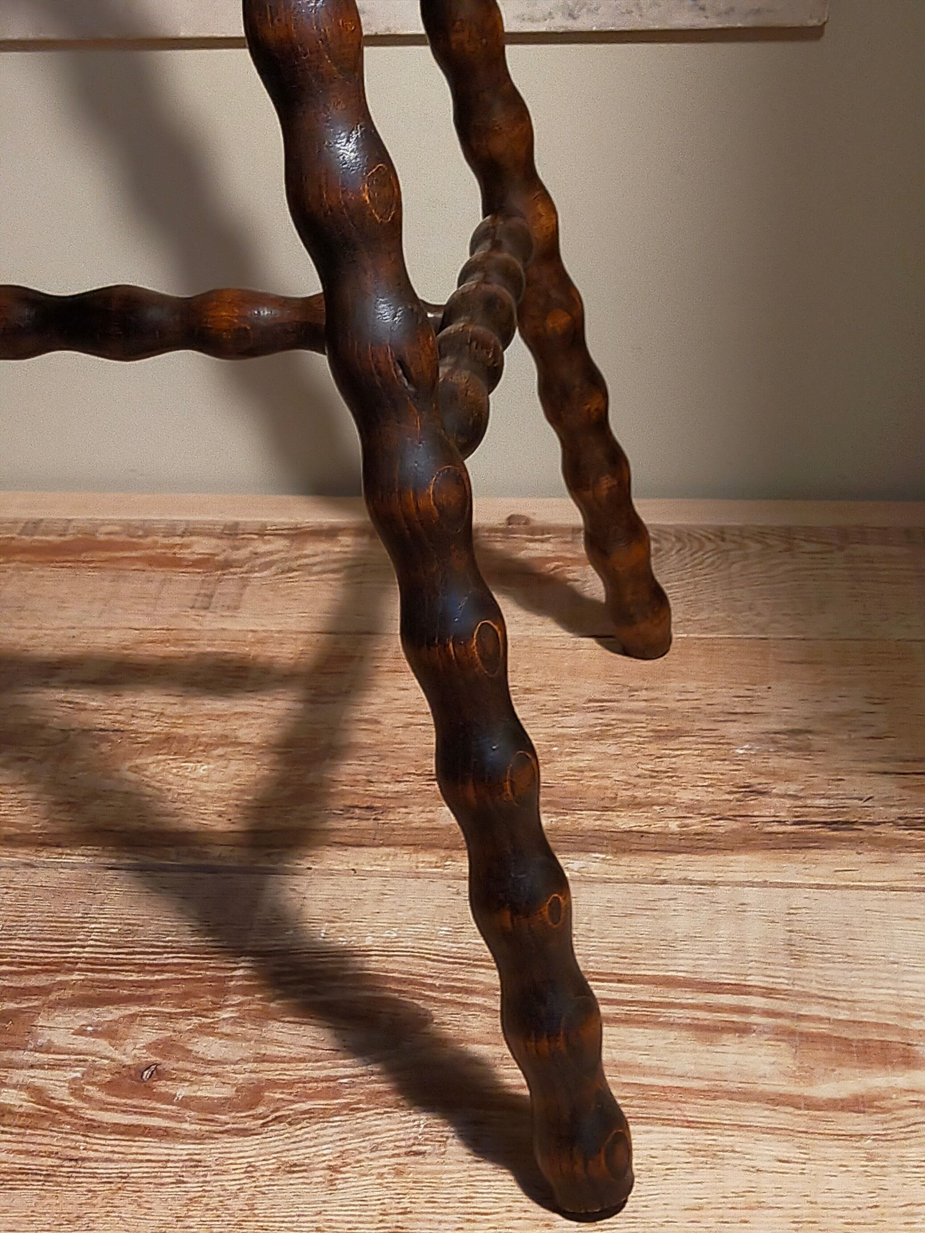 Stool high tripod solid wood turned vintage