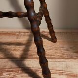 Stool high tripod solid wood turned vintage