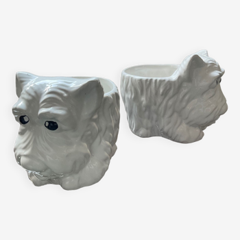 Duo of vintage pot pot dogs ceramic 70s-80s