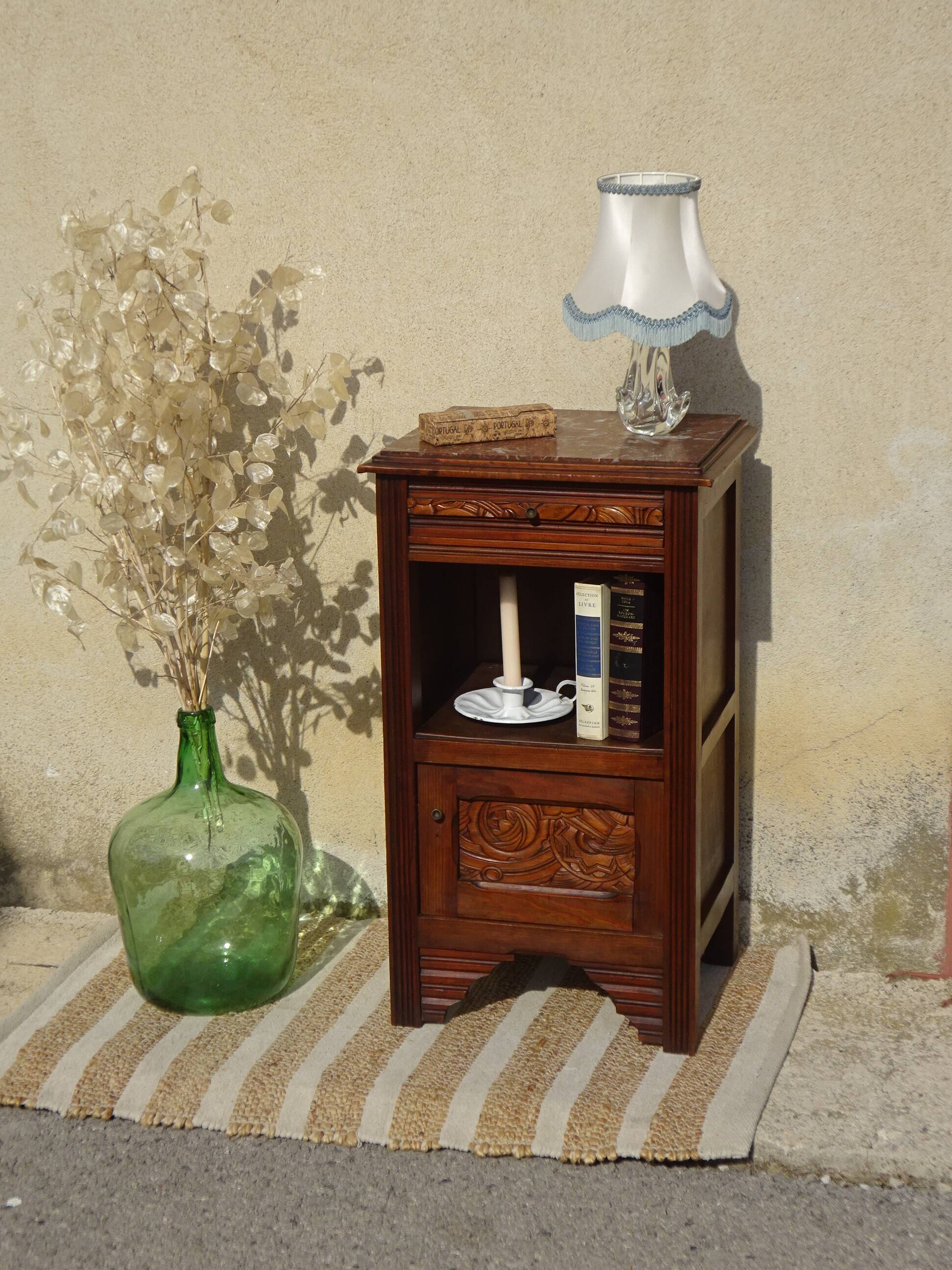 Art Deco period bedside table with marble top