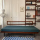 Vintage wooden sofa – modernist design, green mottled fabric
