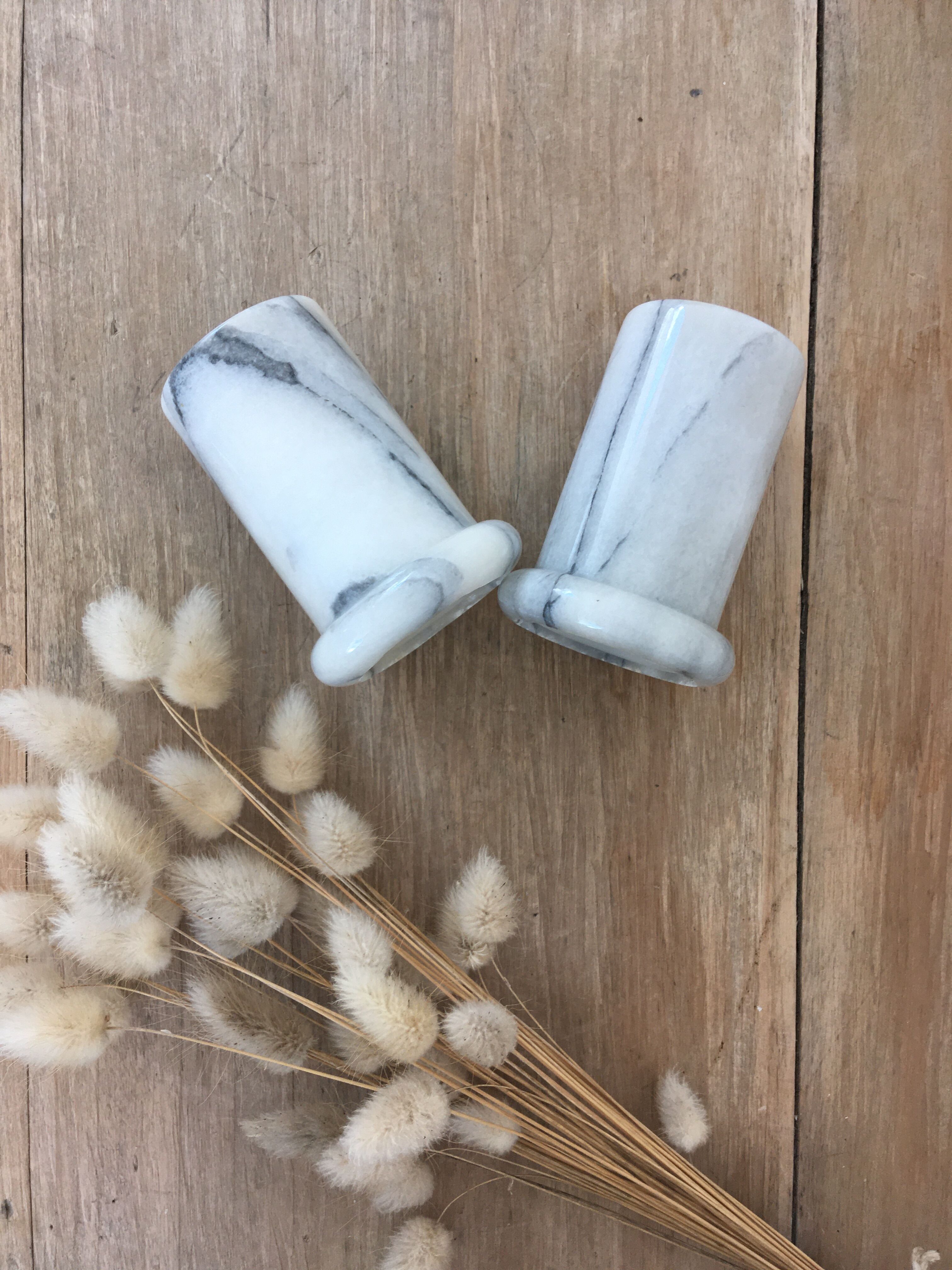 Marble pepper salt shaker duo