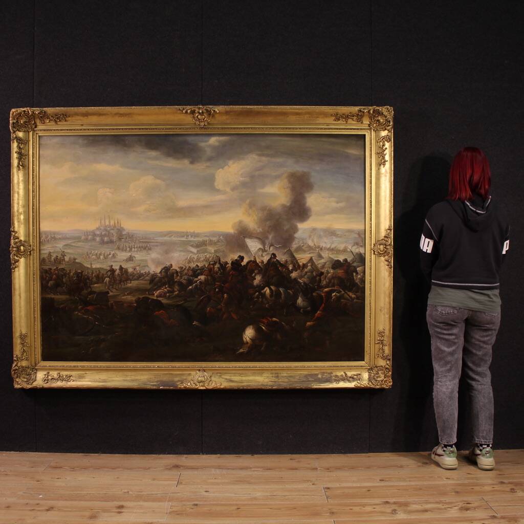 Great 18th-century Italian painting, battle between Christians and Ottomans