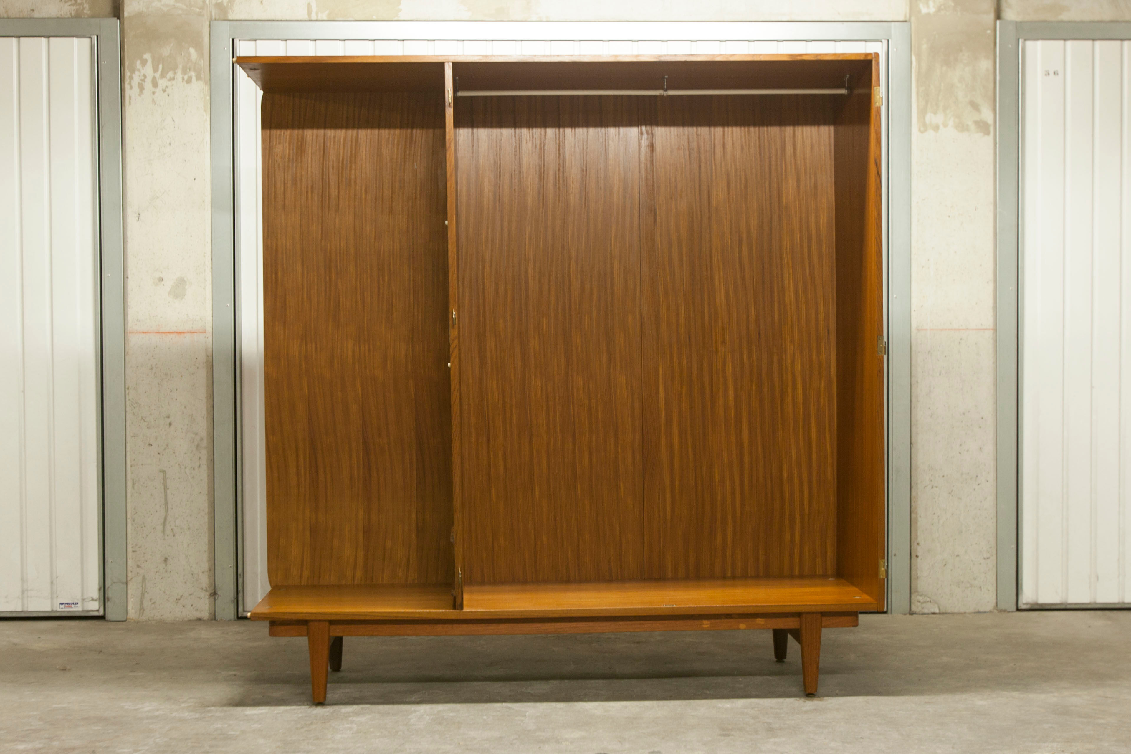 Danish Scandinavian wardrobe signed Sven Ellekaer 1960 3 doors 2 drawers with mounting plan