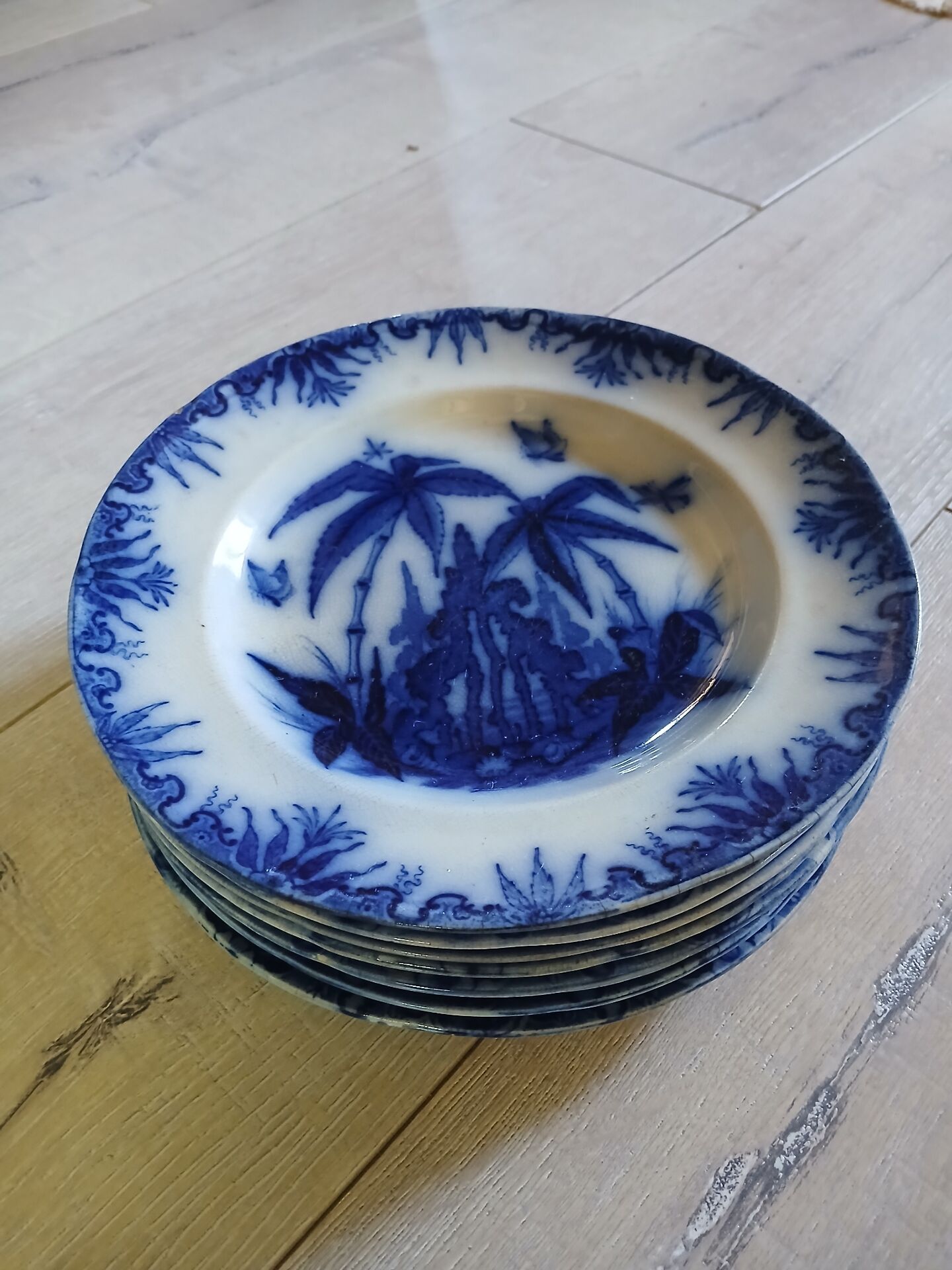 8 very old flat plates made of ironstone