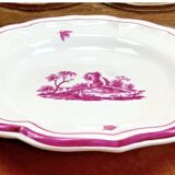 Ancien plat rond creux Gien modèle Paysage rose 1938/1960