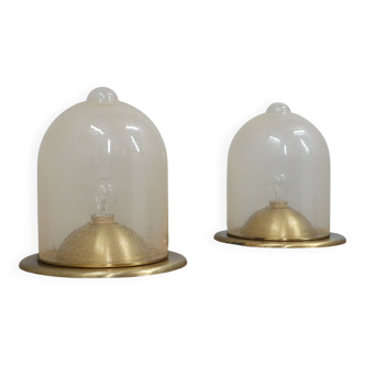 Pair of La Murrina 1970s dome lamps pulegoso glass & gilded brass