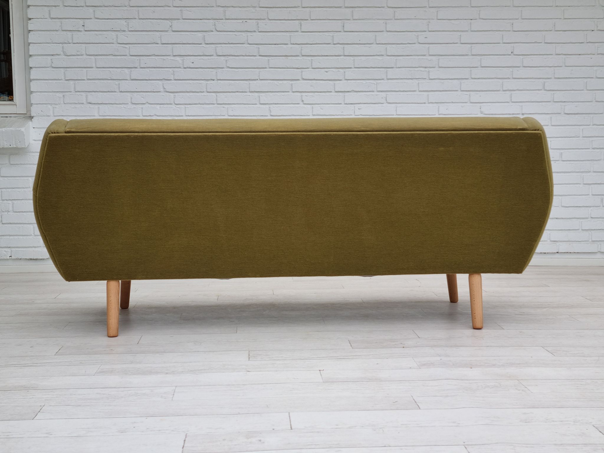 1970s, Danish 3-seater sofa, original very good condition, green furniture fabric, oak