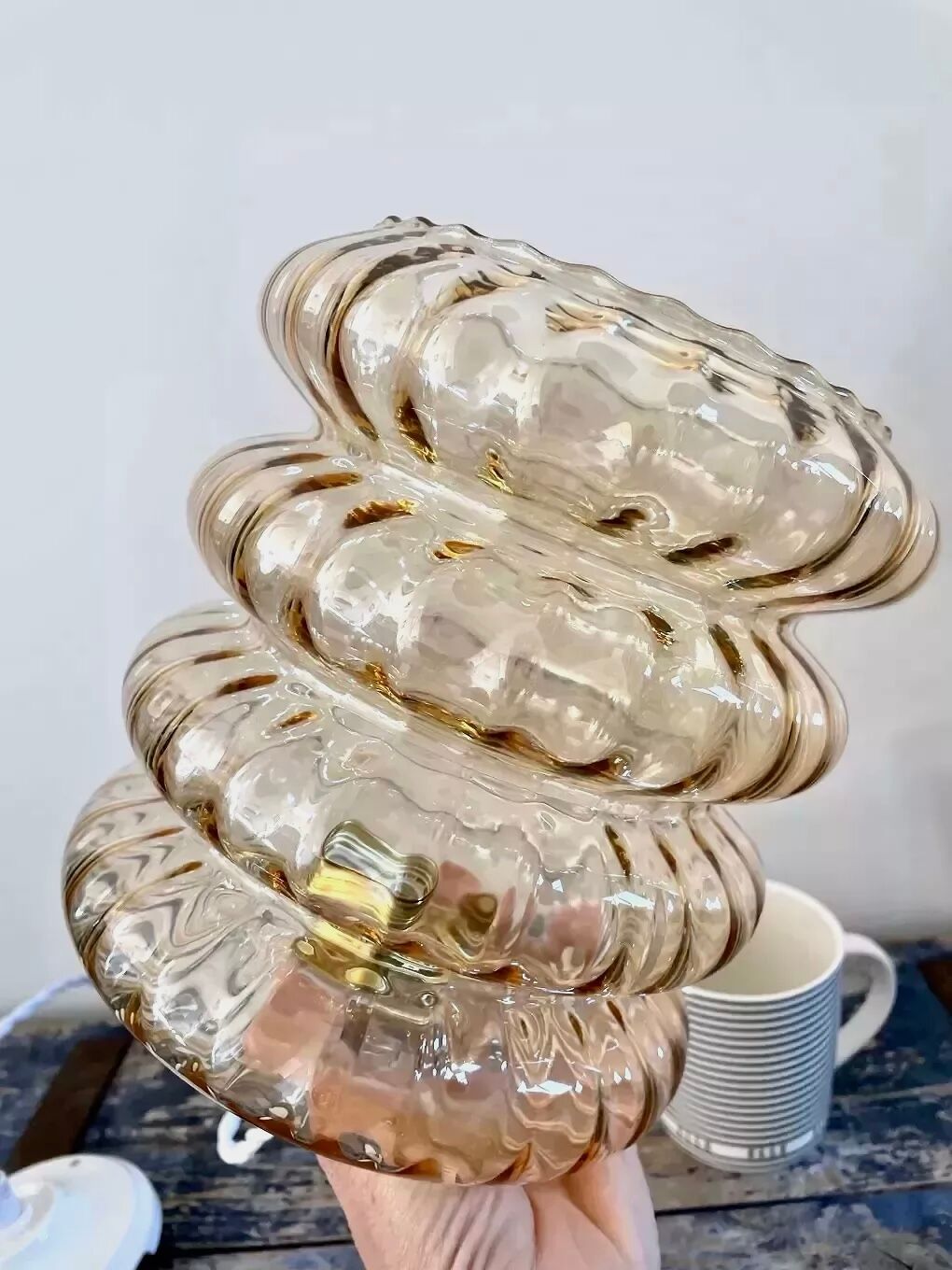 Vintage pendant lamp in golden glass