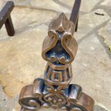 Vintage solid brass and steel chenets