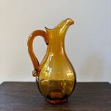 Vintage orange mouth-blown glass pitcher