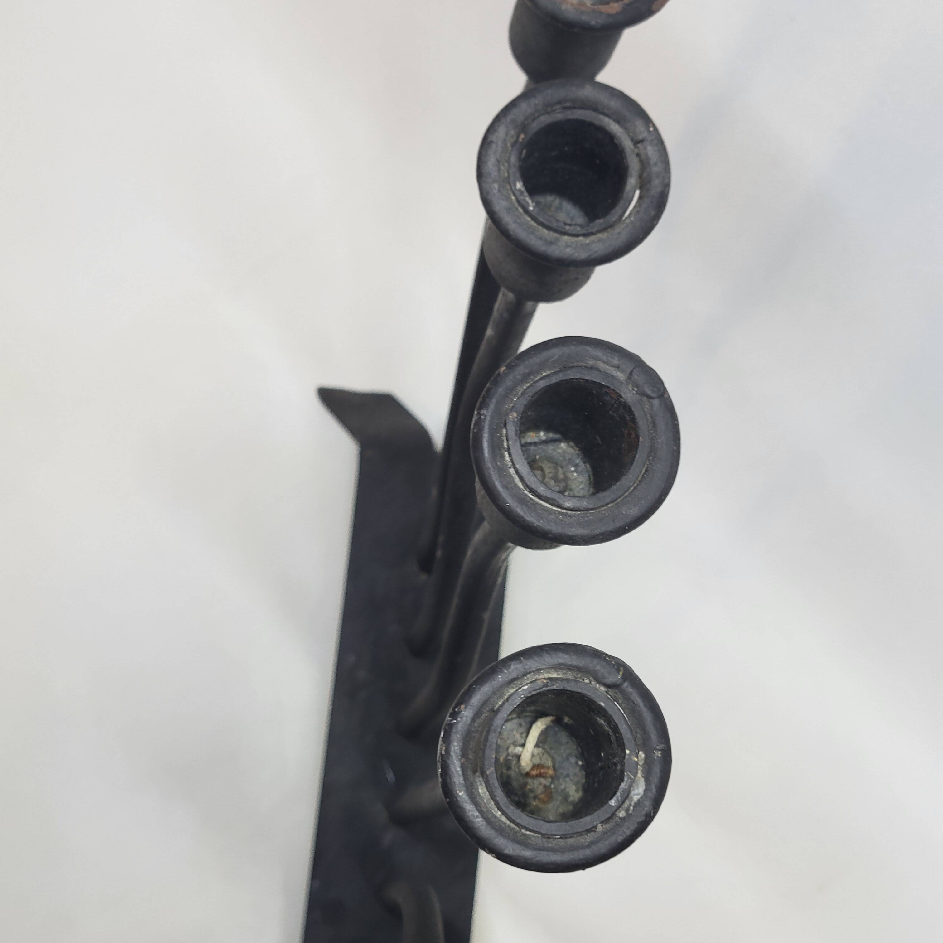 FOLK ART - JUDAICA Menorah Old Candlestick 7 arms of light in wrought iron