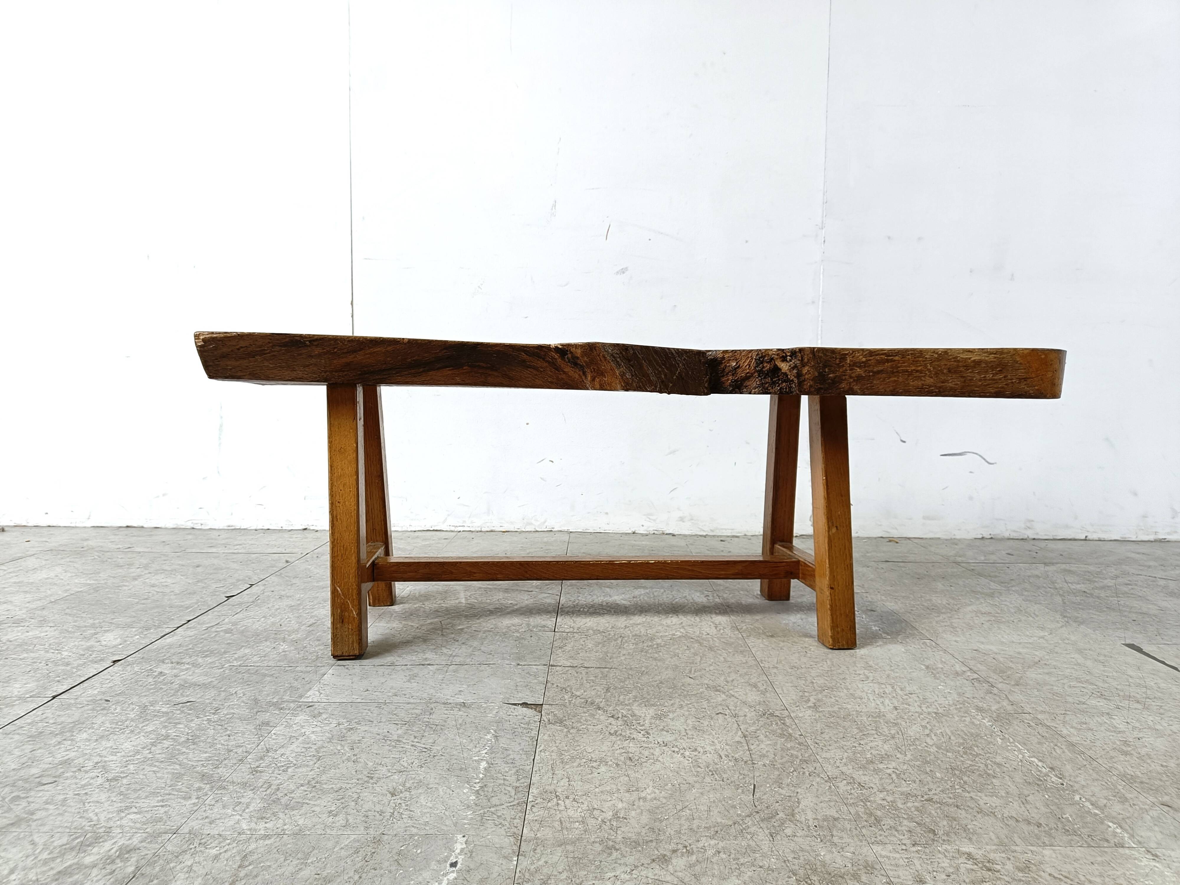 Vintage wooden brutalist coffee table, 1960s