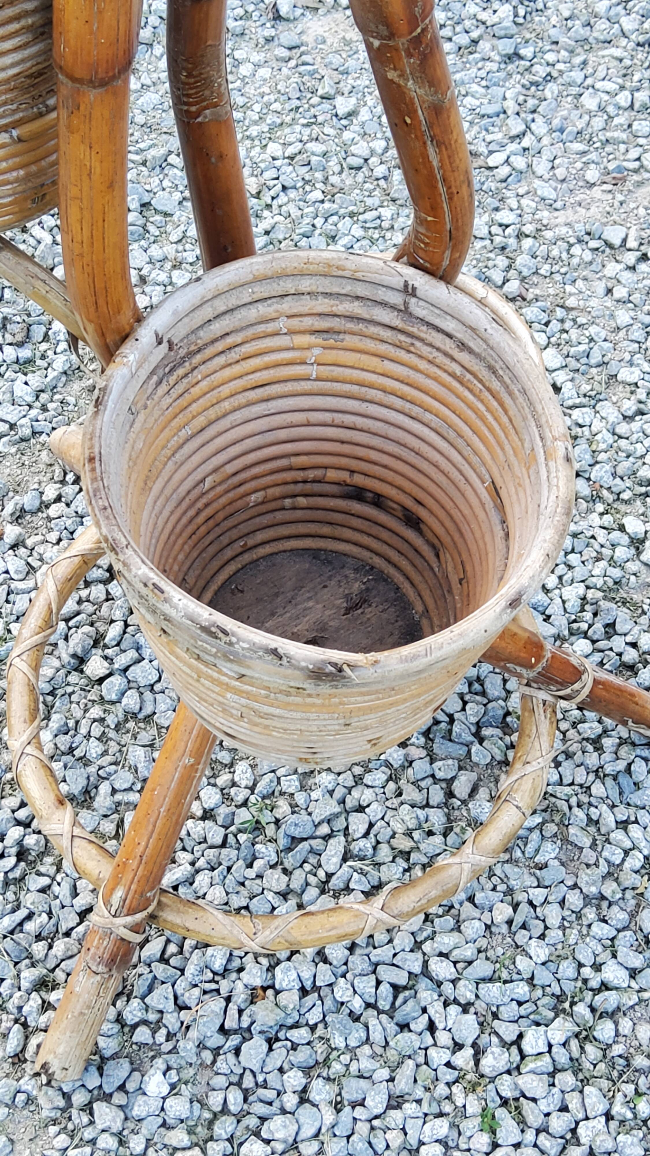 Rattan and bamboo plant holder from the 50s