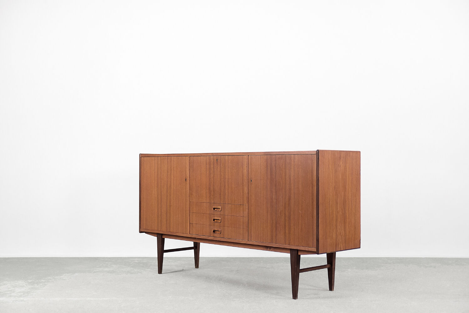 Scandinavian classic teak high sideboard with drawers, 1960s