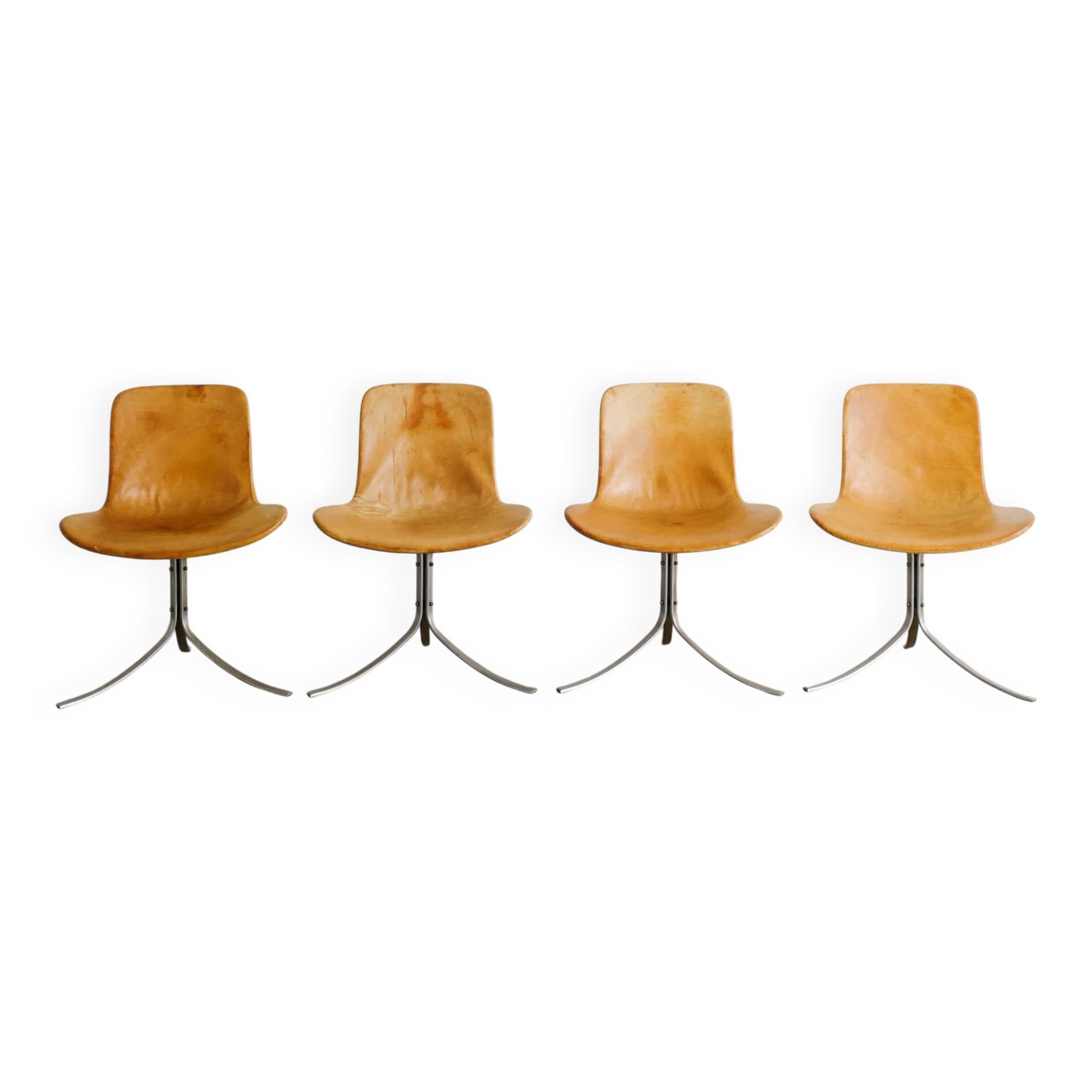 Set of 4 Leather Poul Kjaerholm PK-9 Dining Chairs by Fritz Hansen, 1990s