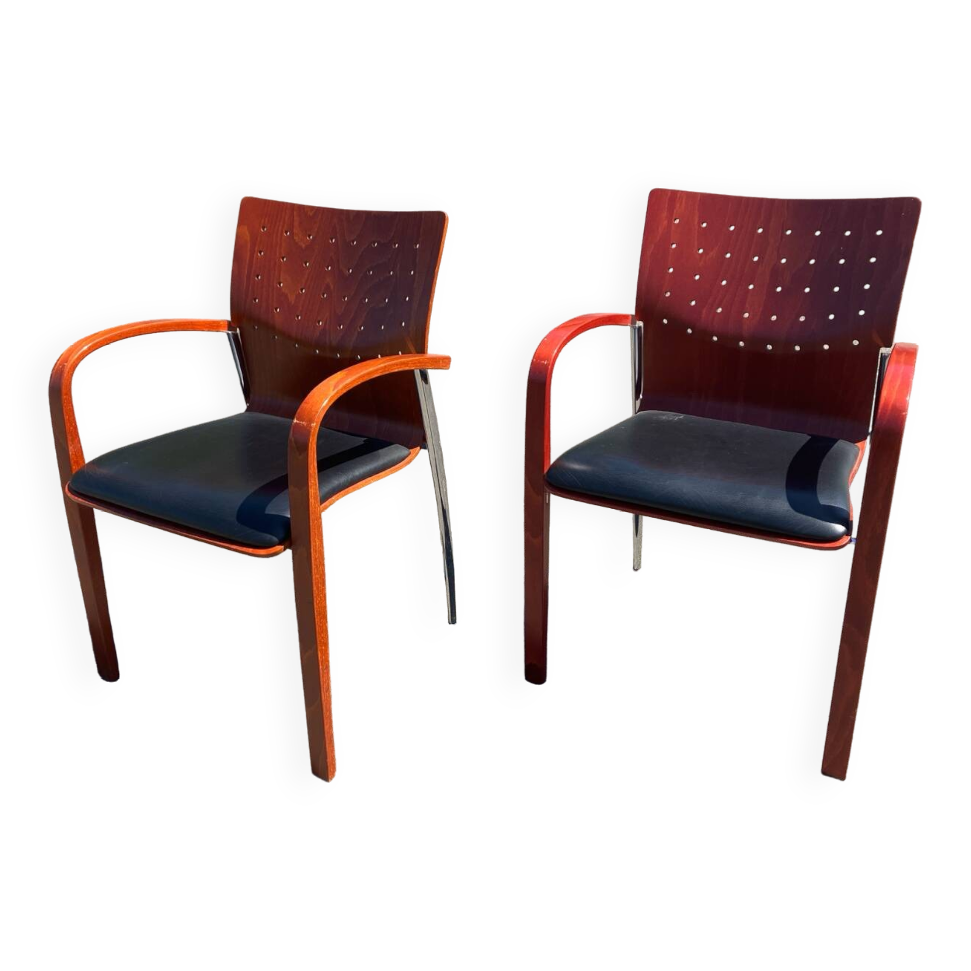 Set of two Sky designer armchairs in wood and metal