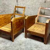 Vintage wooden veranda armchairs with inlaid marquetry 1930s