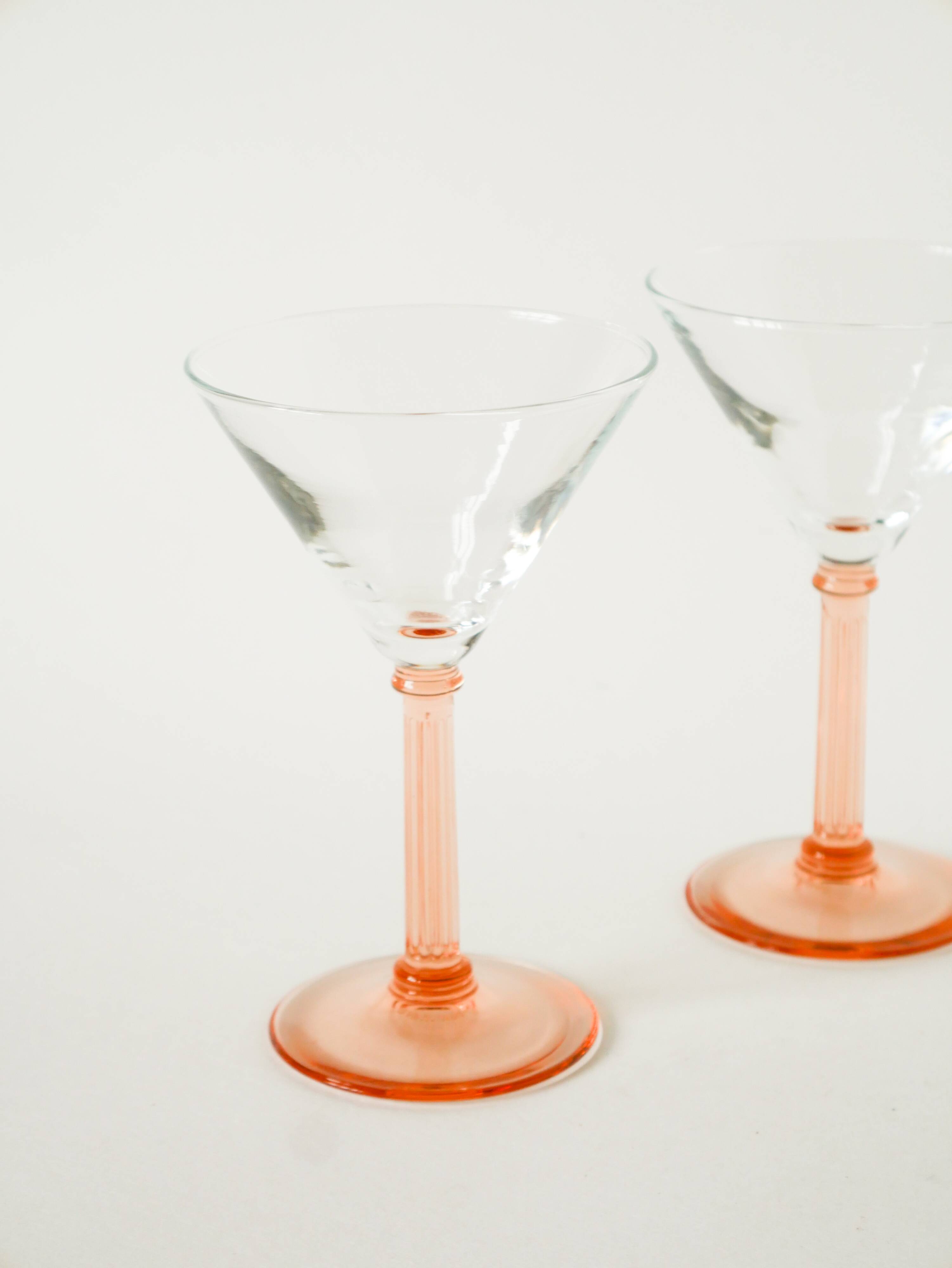 Set of 6 stemmed cocktail glasses, Rose, Made in France, 1970