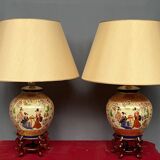 Pair of Satsuma lamps. Hand painted.