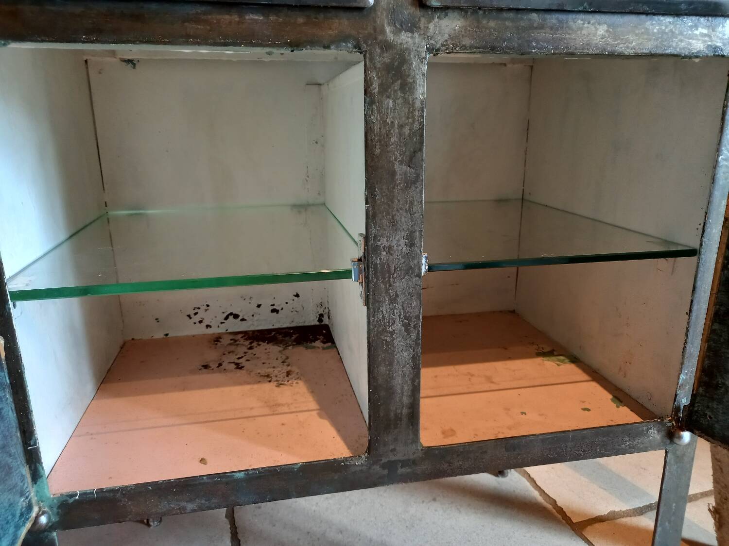 Antique metal medical cabinet