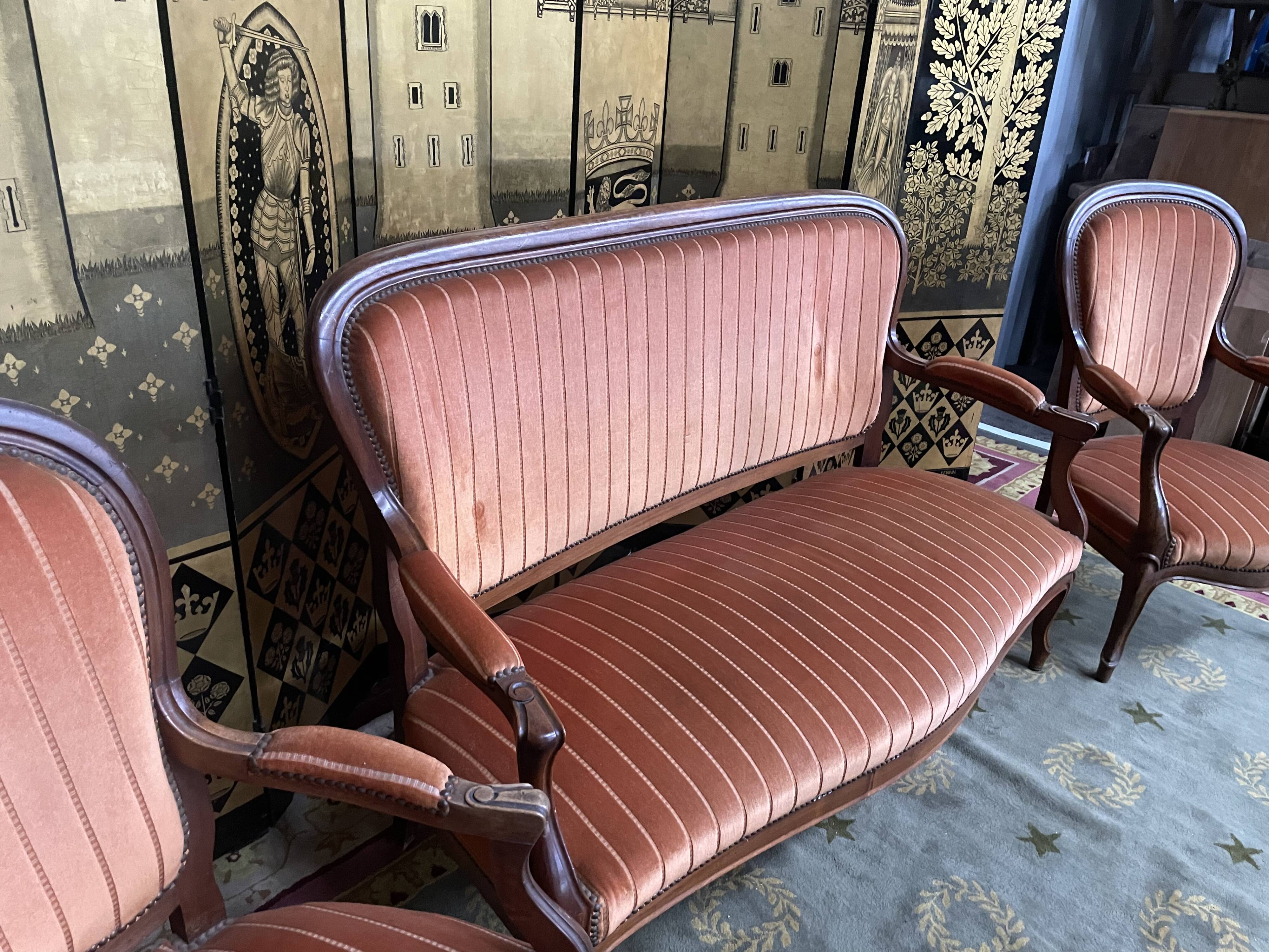 Salon complet Louis Philippe banquette et paire de fauteuils