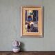 Mid-century modern swedish "streets of portugal" street scene oil painting, framed