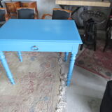 Old wooden table redesigned blue duck