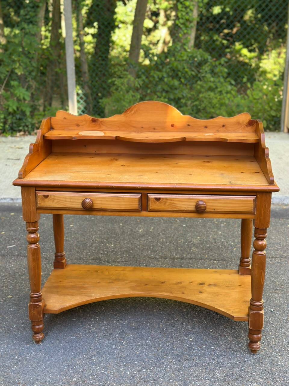 Vintage Console Desk in Solid Pine with Removable Upper Unit 1980