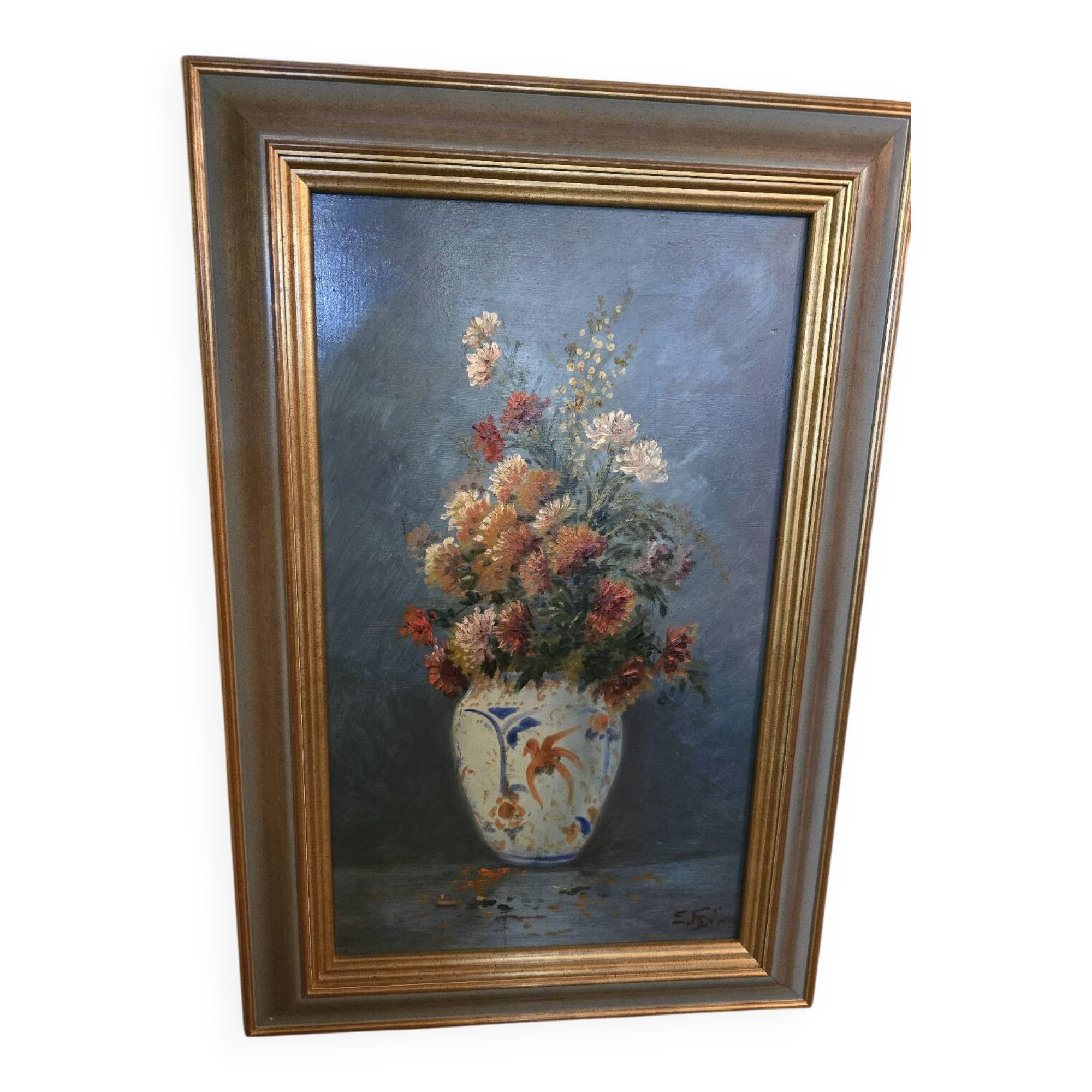 Oil on panel with bouquet