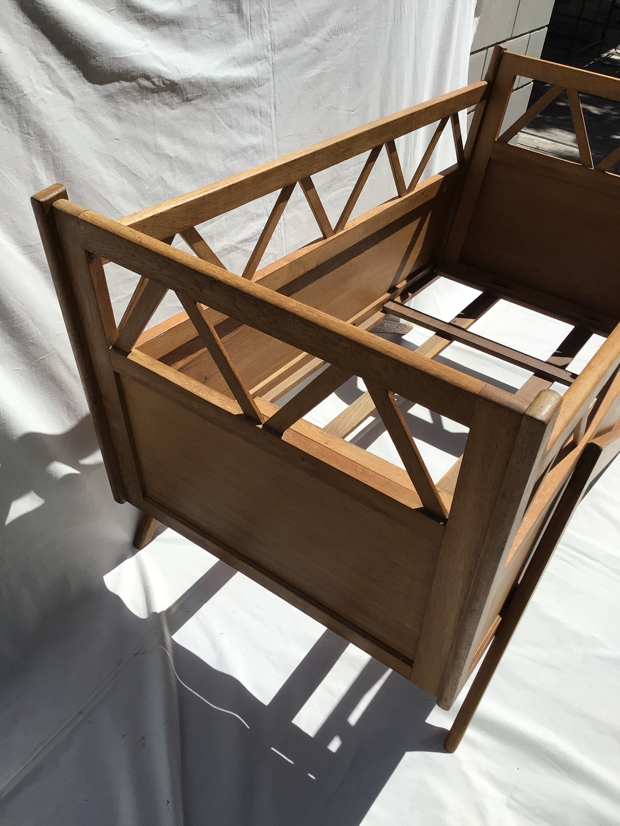 Child bed solid wood spindle feet 60's crosses