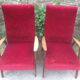 Paire de fauteuils vintage pieds compas en hêtre et velours.