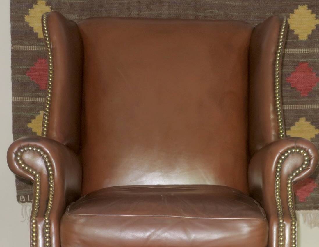 Vintage leather wingback club chair, 1970s