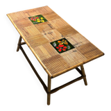 Table basse en rotin avec carreaux de céramique, années 60