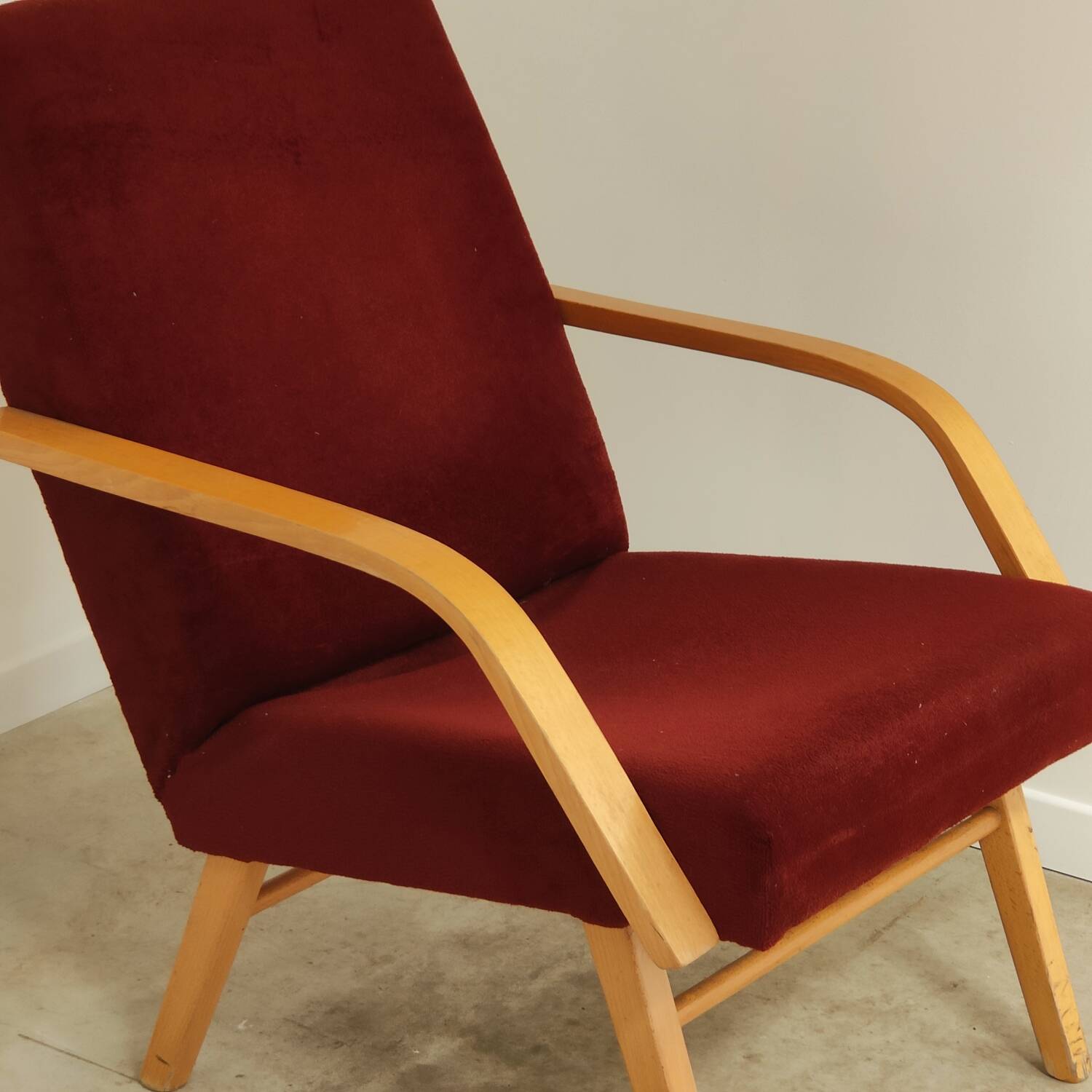 Pair of Czech burgundy brown velvet armchairs 1970